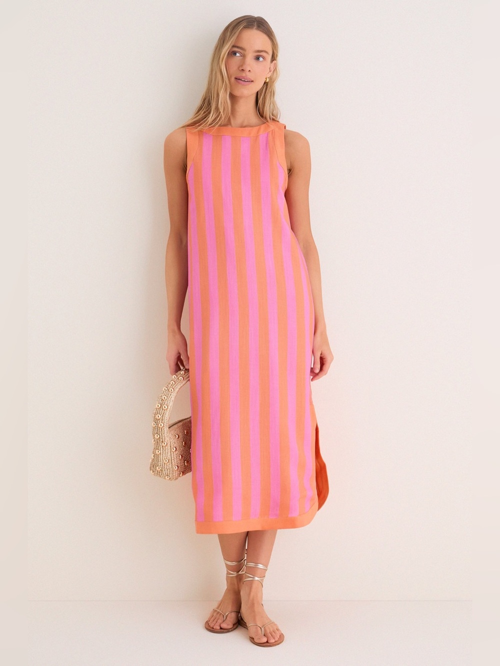 NEW Hyacinth House Orange & Pink Cabana Stripe Nella Midi Dress